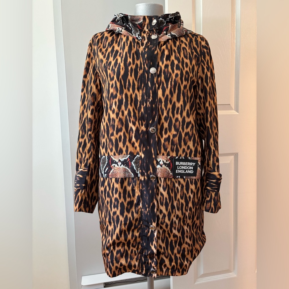 Burberry Leopard Print Hooded Sport Trench